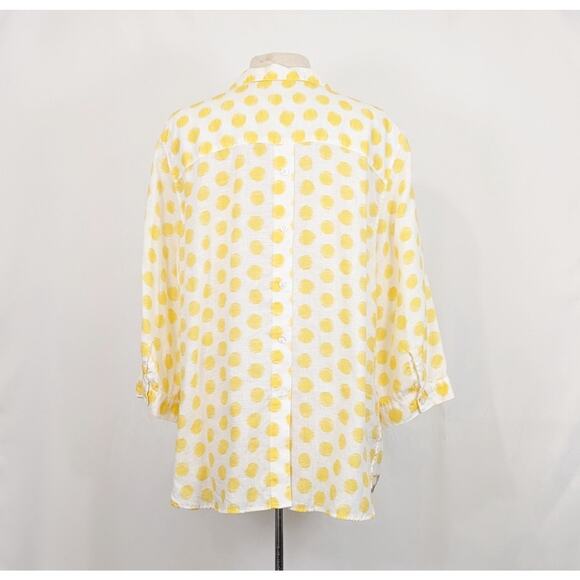 Chico's Tunic Top Yellow White Polka Dot Print Pullover Linen Misses Size 3 XL - Picture 4 of 6